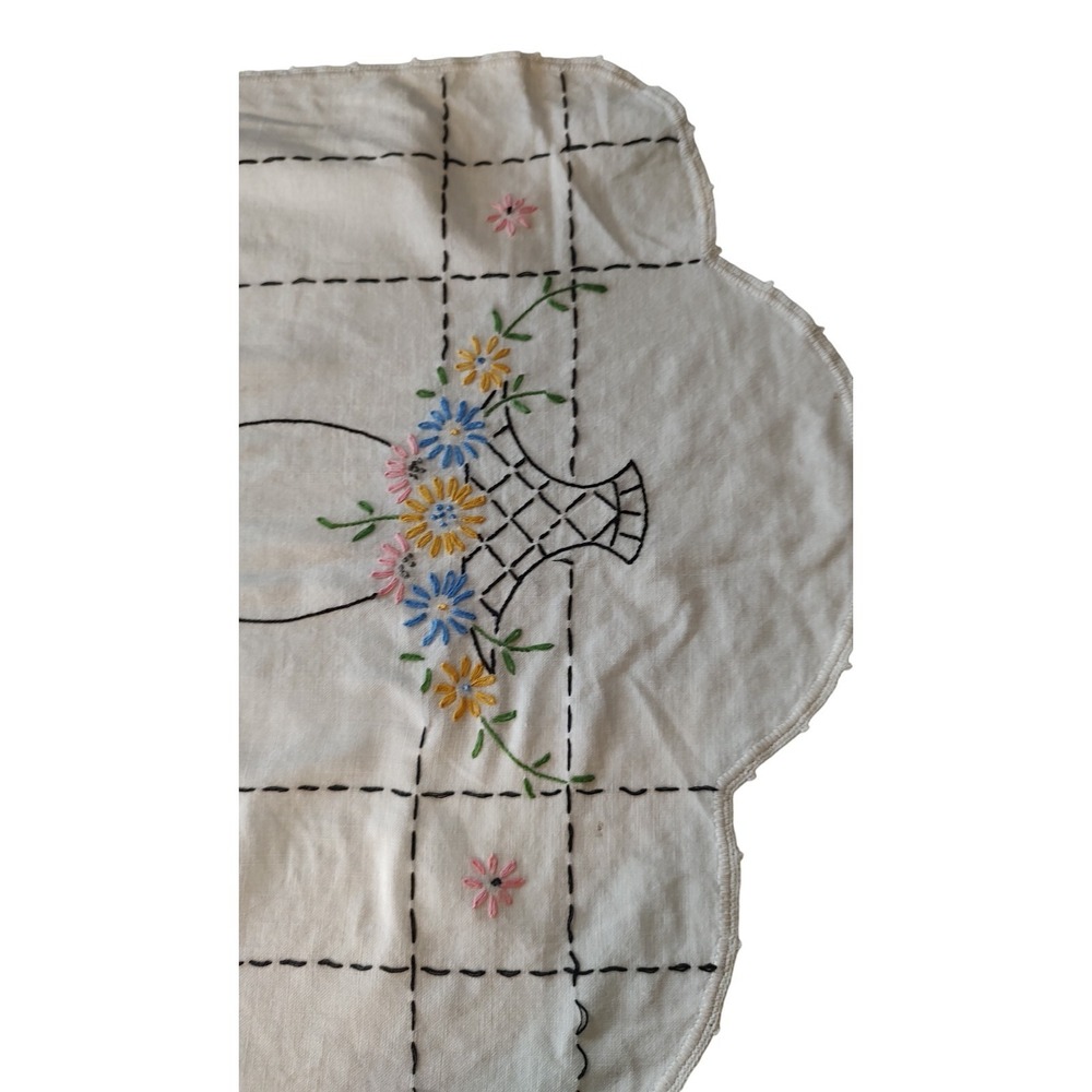Vintage Handmade Embroidered Table Runner Dresser Runner Floral 43x15.75 In SEE